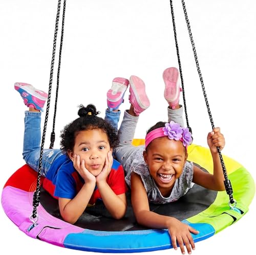TURFEE 40 Saucer Tree Swing for Kids Outdoor, 900Lb Weight Capacity, Waterproof Swing Seat with Adjustable Hanging Straps for Children Playground Backyard (Rainbow)